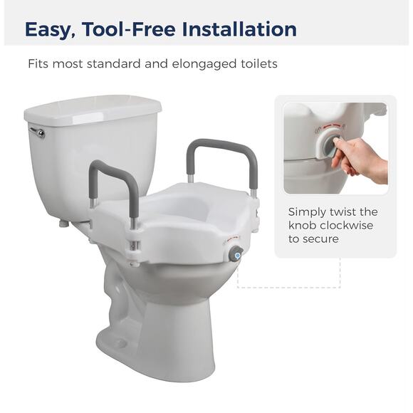 Drive Medical RTL12027RA 2-in-1 Raised Toilet Seat with Removable Padded Arms, - Picture 4 of 9